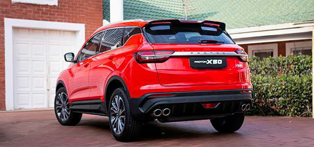 Red PROTON X50: STYLISH AND SAFE SUV rear view